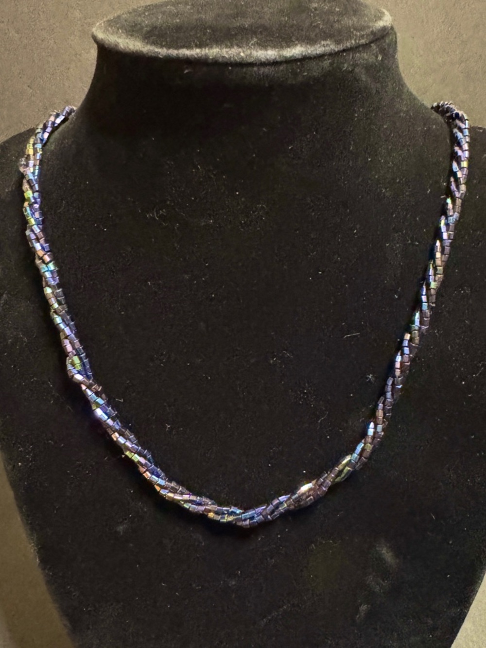 Iridescent Blue Bead Twist Necklace